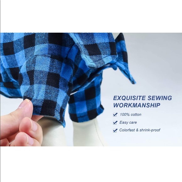 Black and blue casual dog plaid shirt with bow tie - Picture 5 of 5